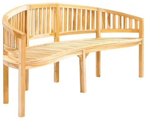 Mhdvray Bananenbank 200 cm aus massivem Teakholz mit eleganter Kurvenform wetterbeständig platzsparend für Garten Terrasse Balkon und Wohnzimmer