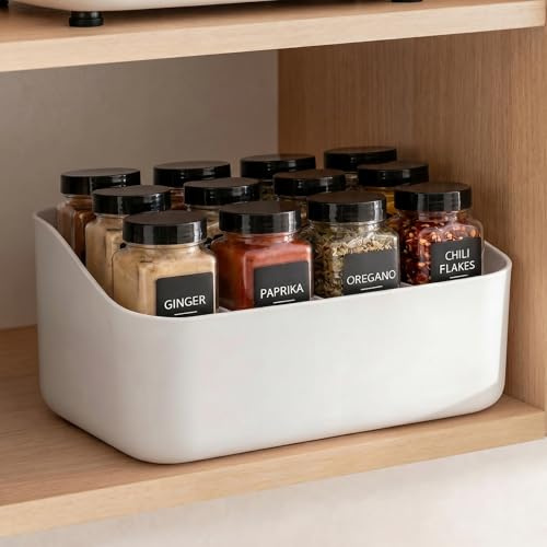 PAVSTINE Organizador de Especias con 4 Compartimentos, Estantería para Especias, Organizador de Encimera de Cocina en Armarios de Cocina, Cajone, Nevera, Blanco