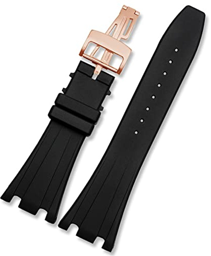 SRDRK Silikon Uhrband für AP Handgelenk Uhr 28mm wasserdichte Gummi -Uhr -Gurte mit klappbaren Schnallen schwarze Bänder(AP rose gold)