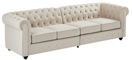 Vente-unique - Sofa ohne Schlafmöglichkeit 4 Chesterfield - Polyester - beige