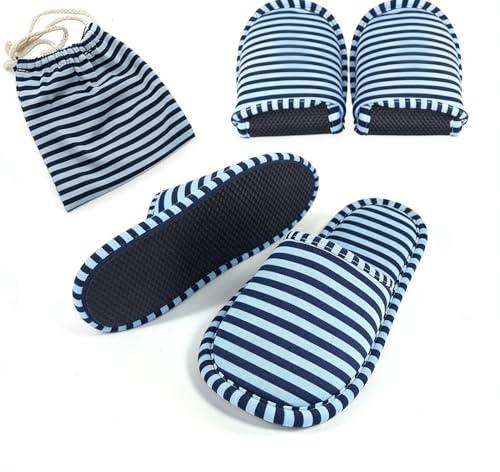EQLEF Chaussons Hôtel Non Jetables, Antidérapants et Lavables - Pantoufles Spa Portables pour Hommes et Femmes (Adultes, Stripes)