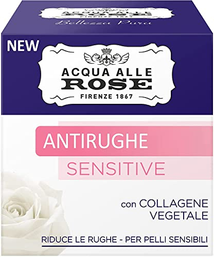 Acqua alle Rose, Crema Viso Antirughe Sensitive con Collagene Vegetale ed Estratto di Rosa, Crema Antirughe, Delicata sulla Pelle, Ideale per Pelli Sensibili - 100% Naturale - 50ml