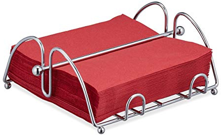 Relaxdays Serviettenhalter, mit Beschwerer, für 33x33 cm Servietten, Edelstahl-Optik, Serviettenständer, Metall, Silber | Edelstahl-Optik, Serviettenständer, Metall