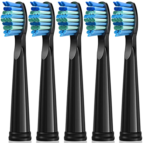 Cabezales de recambio para cepillo de dientes eléctrico Fairywill D7/D8/FW507/FW508/FW551/FW2011/FW917/FW959/FW515/Seago SG E9, con cerdas suaves (negros, 5 unidades)