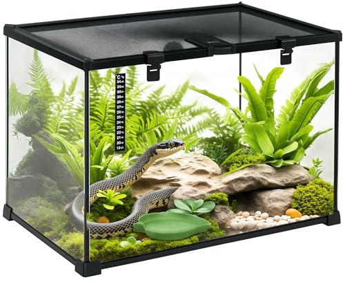PawHut Glass Reptile Terrarium Reptile Tank for Lizards 50 x 30 x 35cm | Insect Breeding Tank, Vivarium Habitats, Thermometer, for Horned Frogs, Snakes, Spiders, Large