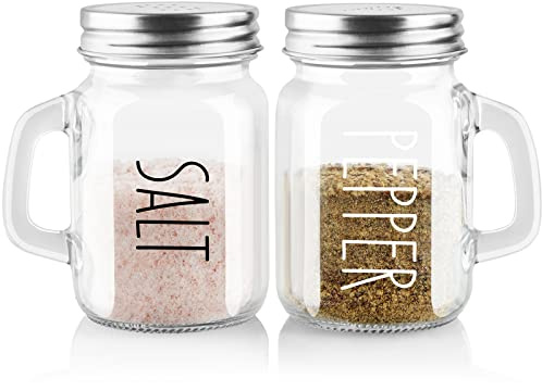 ZOSUJO - Juego de salero y pimentero de vidrio transparente, 113.4 g, bonito salero y pimentero, decoración de cocina para el hogar, restaurantes, bodas, juegos de coctelera transparente con tapas de