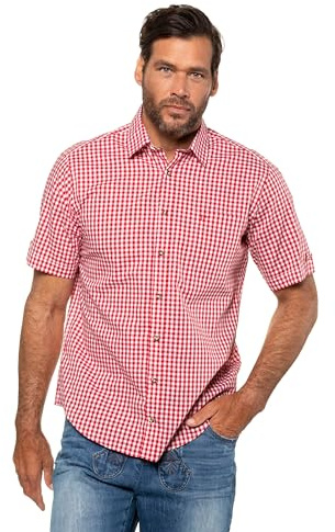 JP 1880 Herren große Größen Menswear L-8XL Halbarm-Trachtenhemd, Karo-Muster, Kentkragen, Brusttasche, Etwas körpernaher, Salsa 4XL 723283530-4XL
