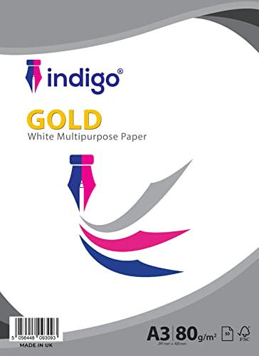Indigo® A3 White Multipurpose Copier Paper – 80GSM, 50 Sheets | Inkjet, Laser & Copier Printer Compatible | Smooth A3 Paper for Office, School & Creative Use