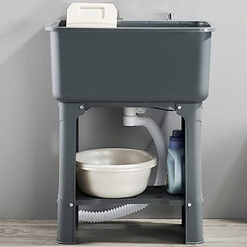 Wäschespüle Utility Sink Tragbare Waschwanne, Freistehende Waschstation Waschbecken mit Waschbrett, Badezimmer-Reinigungsbecken Slop Vessel Sink mit Ablaufknopf, Für Keller/Garage/Laden/Werkstatt