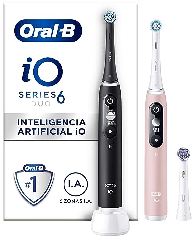 Oral-B iO 6 Cepillos de Dientes Eléctricos con 1 Mango Recargable, Duo Pack, + 1 Cabezal de Recambio, Diseñado Por Braun - Negro y Rosa