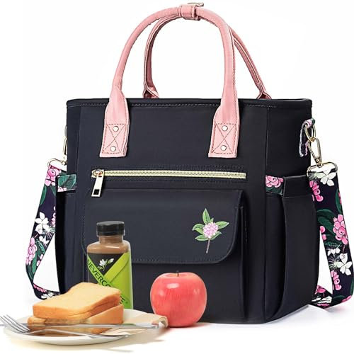 GLORIEROO Lonchera de lujo para mujer, lonchera aislada a prueba de fugas para mujer, gran regalo para mujeres, impermeable, multibolsillo, con correa extraíble para el trabajo/picnic