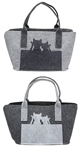 Generisch MF Filztasche in Dunkelgrau oder grau Katzenpaar Shopper Tragetasche, Handtasche, Einkaufstasche, Tierliebe, Katzenliebe 40cm Filz (Zufällige Farbauswahl)