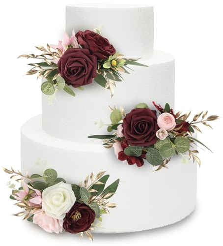 Rinlong tårtdekorationer vinröda blommor tårtdekorationer bröllopstårta dekorera blommor dekor födelsedagstårtdekorationer