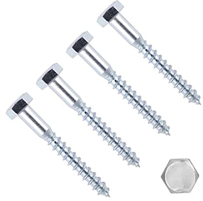 TERF® M12 X 150mm Coach Screws Hex Head M12 (12mm) X 150mm Wood Masonry Brick Concrete Wall Fixing Lag Screw Bolts for Aerial Satellite Dish TV Bracket Fence Shelves Mounting Decking - Pack of 4