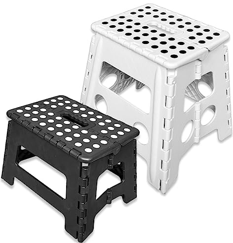 Faltbarer Tritthocker Klapphocker Hocker Trittstufe Aufstiegshilfe gummierte Trittfläche mit praktischem Handgriff (39cm, Weiß)