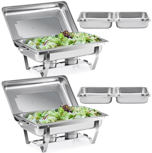 Wilprep 2 PCS Calentadores de Comida para Buffet Acero Inoxidable con 2 Platos Completos y 4 Medios Platos Chafing Dish para Buffet de Catering y Fiestas (2pcs 2x1+4x1/2)