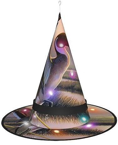 QQLADY Hexenhüte für die Jagd, fliegende wilde Enten, Frauen, Halloween, LED-Lichter, Hexenhüte, hängende Zaubererhut, Dekoration, beleuchtete Hexenhüte, 2 Stück