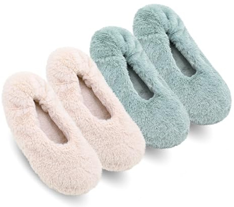 Keyela Women's Memory Foam House Fluffy Ballerina Slippers Ballet Shoes Fuzzy Cute Faux Fur Closed Toe Slip On Indoor Slippers
