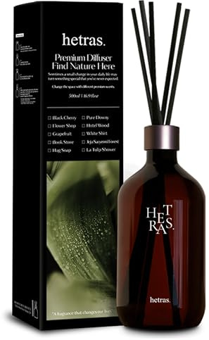 hetras. Premium Reed Diffuser (16.9 fl.oz / 500ml) 1Pack | White Shirt - Clean Linen Scent | Long-Lasting Luxury Fragrance with Reed Sticks for Home & Office | Gifts for Loved One