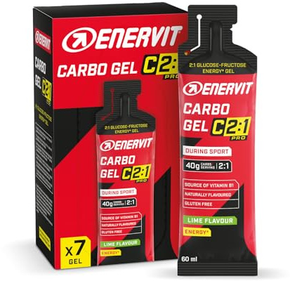 Enervit Carbo Gel C2:1PRO Lime – Energie Gel mit 40 g Kohlenhydraten pro Portion und 50% schneller absorbierten Kohlenhydraten, Limettengeschmack, Vegan, Glutenfrei, 7 Packungen à 60 ml
