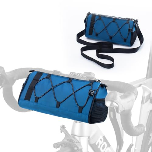 ROCKBROS Sacoche Guidon Vélo 1,5L Sac Cintre VTT Avant avec Bandoulière Portable Sac Croisé Épaule Réfléchissant Ferme 3 Sangle Scratch Accessoire Cyclisme Vélo Route Vélo Pliable Polyester Bleu
