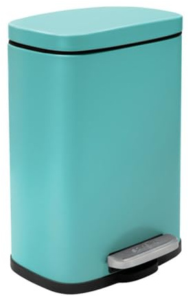Spirella - Papelera de pedal AKIRA para baño - Acero inoxidable - Cierre silencioso y fácil de cerrar - Azul turquesa - 5 L