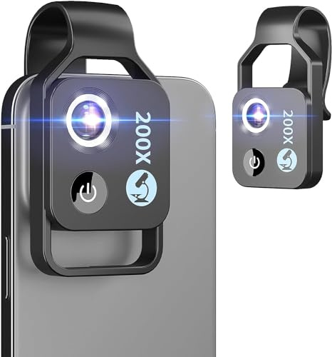 wangXiao2 Nano Zoom 200x Magnification Zoom, Black Plastic Clip-On Lens for Smartphone, LED Light, 200x Pocket Microscope