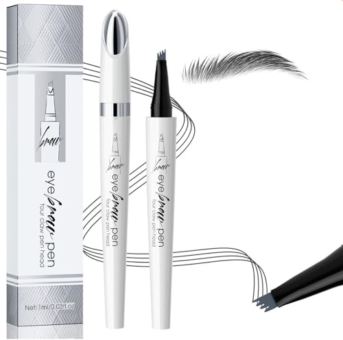 Wasserdichter 3D Mikro Magischer Augenbrauenstift mit 4 Gabelspitze Applikator, 2024 Neu Augenbrauenstift Wasserfester Eyebrow Pencil Erzeugt Mühelos natürlich aussehende Brauen (1, Grau-3#)