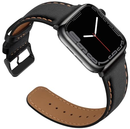 Anlinser Compatible avec Bracelet Apple Watch 46mm 45mm 44mm 42mm 41mm 40mm, Bracelet de Remplacement en Cuir Femme Homme pour iWatch Ultra 2 Series 10 9 8 7-1, SE