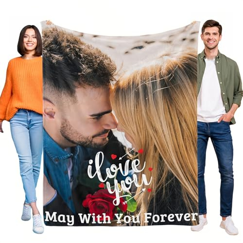 LKSCUDIY Personalisierte Decke mit Foto Fotodecken selbst gestalten Bedrucken Lassen 1–10 Fotocollage und Text,Decke Flanell personalisiert für Kinder,Geburtstag,1Foto