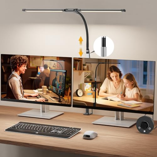 Woputne Dual Head Led Desk Lamp with Clamp for Home Office Study, 24W,Black