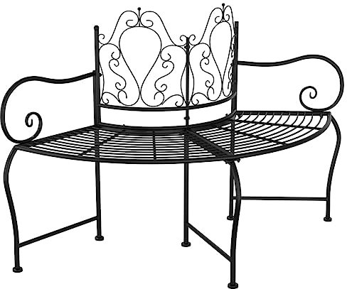 HETFTJN Bänke Bierbankgarnitur Blumenbank Outdoor Balkon Sessel - Baumbank 150 cm Schwarz Stahl für Terrassen Draussen Balkon Park