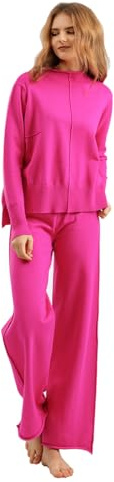 Veriliss Tuta Maglia Donna Completa Elegante Set Tute in Maglia Due Pezzi Set Coordinato Tuta Casual Lavorati Maglione a Maniche Lunghe Pullover Top e Pantaloni a Gamba Larga Completi Invernale