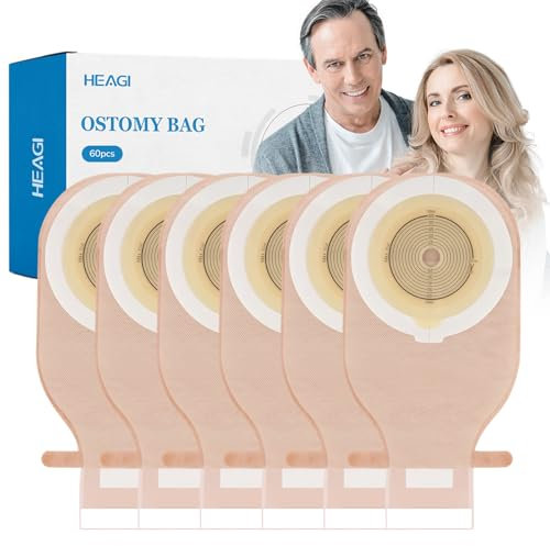Heagimed 60 PCS Stomabeutel, Stomaversorgung, 15 Mm-65 Mm Stoma-Drainagebeutel Für Die Ileostomieversorgung, Kolostomiebeutel Mit Klettverschluss, Zuschneidbar