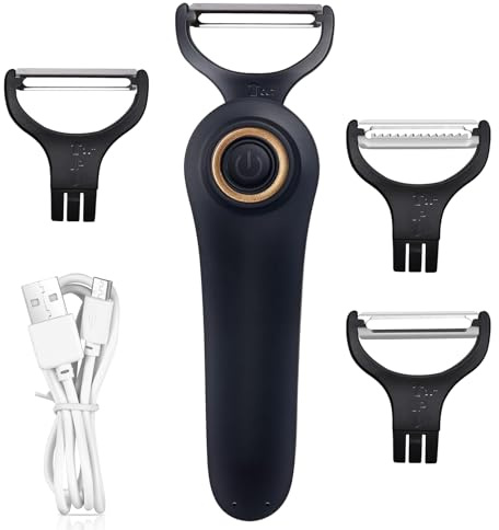 Electric Potato Peeler, Handheld Electric Vegetables and Fruit Peeler 3-in-1 Pro Set, USB Rechargeable Kitchen Gadgets for Apples, Potato, Carrots, Cucumber (Black)