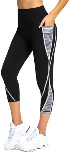 Flatik Sporthose Damen 3/4， Blickdicht Leggings Damen，Sport Leggings Damen 3/4 Fitnesshose Laufende Leggings S