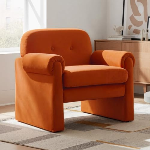 chairus Ohrensessel Klein Wohnzimmer, Samt Loungesessel mit Armlehne, Einzelsessel Modern Polstersessel für Schlafzimmer Balkon (Orange)