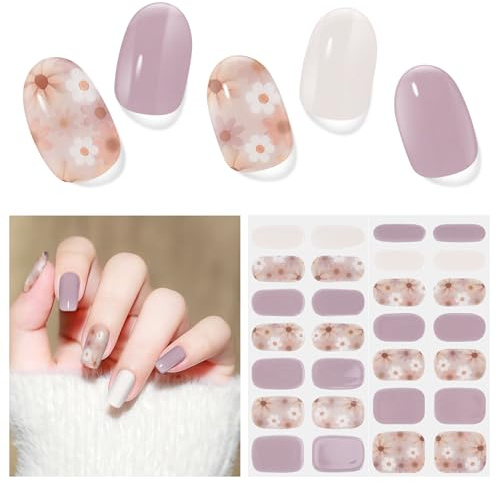 DUKASOU Gel Nail Stickers,28 Pcs Flowers Semi Cured Gel Nail Strips (Secret Garden), Long Lasting Stickers Self Adhesive UV Light/LED Lamp Required,Easy to Apply Remove