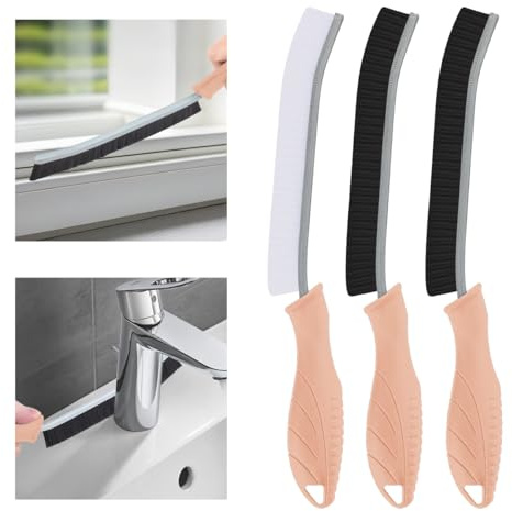 TQRR Hard Bristle Crevice Cleaning Brush UK-Thin Gap Cleaning Brush, Grout Brush, Kitchen Brush, Cleaning Tools for Toilet, Bathroom, Home, Bathtub, Sink, Household, Window (3, Pink)