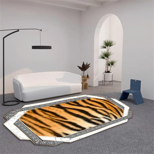 RUGMRZ Wohnzimmercouch Teppich 80X160Cm Anti Rutsch Für 8 Orange Home Deko Bettvorleger Schlafzimmer rutschfest Einfaches Polygonales Gold Diamant Samt Wohnzimmer Tiger Muster