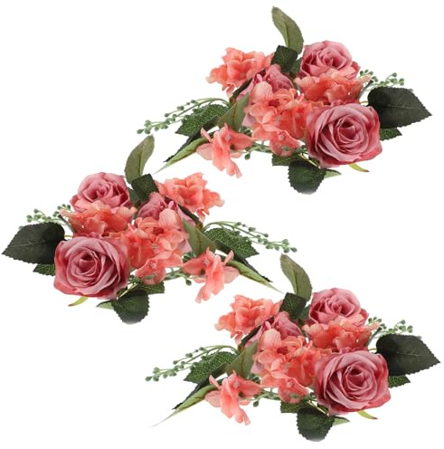 HAMPPLIES Kerzenringe Mit Künstlichen Rosenblüten Kerzenkranz Für Hochzeit Tisch Party Und Heimdekoration Leicht Realistisch 3 Stück 7.87X7.87X3.15in