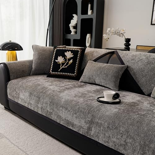 MYSKY HOME Sofabezug L Form - Sofa Überzug 3 sitzer Ecksofa Sofaschoner rutschfest, Sofadecken für Sitzfläche, Sofa Auflage für Kinder Sofa Topper für Flecken, 90 x 180cm, Dunkelgrau 1 Stück