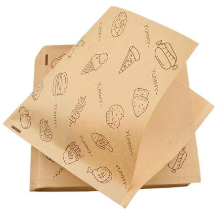 Sacs à Hamburgers en Papier, 200 Pièces Papier Emballage Alimentaire, papier Journal Alimentaire Emballage Sandwich, Sac à Frite Papiers Sulfurisé pour Sandwich Burger Frites (Pain, 18 x 18 cm)