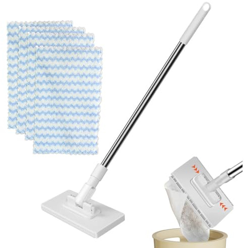 KMDZDZGS Mopa 2 en 1, mopa seca y húmeda con sistema de sujeción a presión, paño de sujeción automático, con 4 paños de microfibra reutilizables