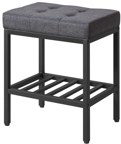 IBUYKE Rectangular Makeup Stool, Linen Seat Vanity Chair, Dark Gray WBD017G