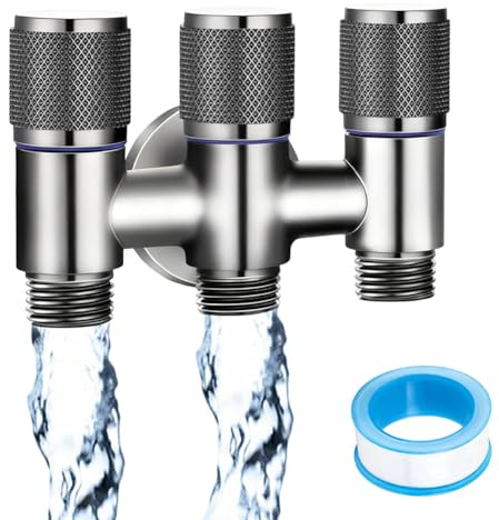 Vanne de commutation 3 voies, robinet d'angle combiné 1/2 avec raccord pour lave-vaisselle et double raccord, interface filetée en acier inoxydable résistant à la pression, pour machines à laver