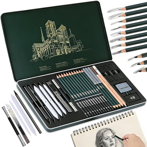 27 Stück Skizzen Zeichnen Bleistift Set, Zeichenstifte Professionell Zeichenset Malset, Skizzier-Set, Zeichenstifte mit Graphitstift Kohlestifte für Skizzieren und Zeichnen, für Künstler, studenten