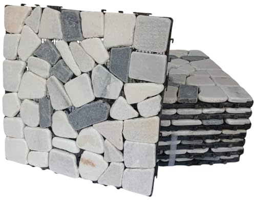 WPC Carreaux d'extérieur encastrés pour sol drainant terrasse, balcon, jardin, piscine, effet bois antidérapant base en PVC (vraie pierre, 16 pièces)
