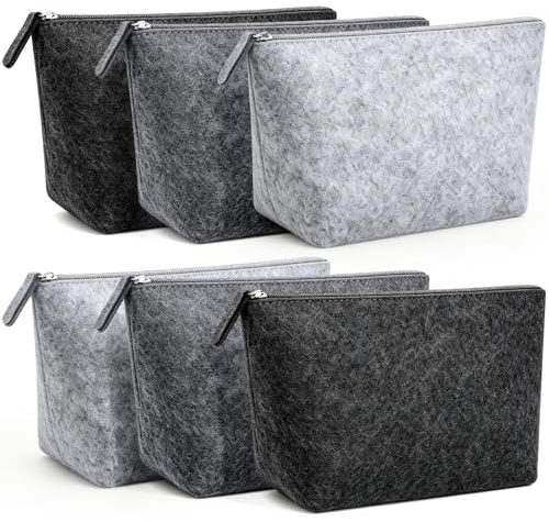 6er Set Filztasche Kosmetiktasche Klein (23,4x15,5cm), Kulturbeutel mit Reißverschluss, Schminktasche DIY zum Selbstbemalen, Organizer & Mäppchen - Geschenk zu Weihnachten & Geburtstag