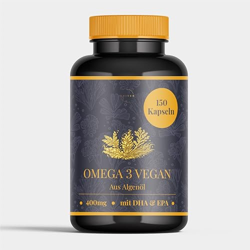 Omega 3 Vegan Algenöl - 150 Softgel Kapseln - 2000mg pro Tagesdosis mit 800mg DHA & 400mg EPA - Hochfestes Omega-3 für Veganer - Pflanzliche Alternative zu Fischöl
